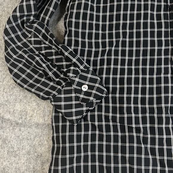 J Jill Tunic Top Small Petite Black White Plaid Button Back Long Sleeve Blouse - Picture 5 of 8